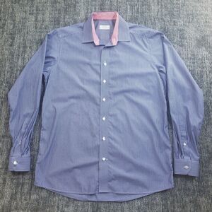 Eton Contemporary Shirt Mens Large Blue Striped Flip Cuff Button Up Collared